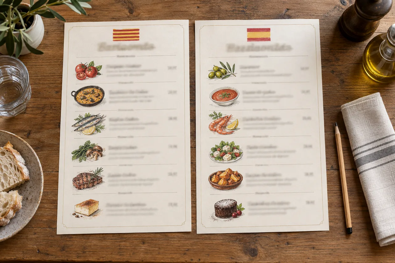 Dos cartas ilustrativas en catalán y castellano con texto intencionadamente desenfocado